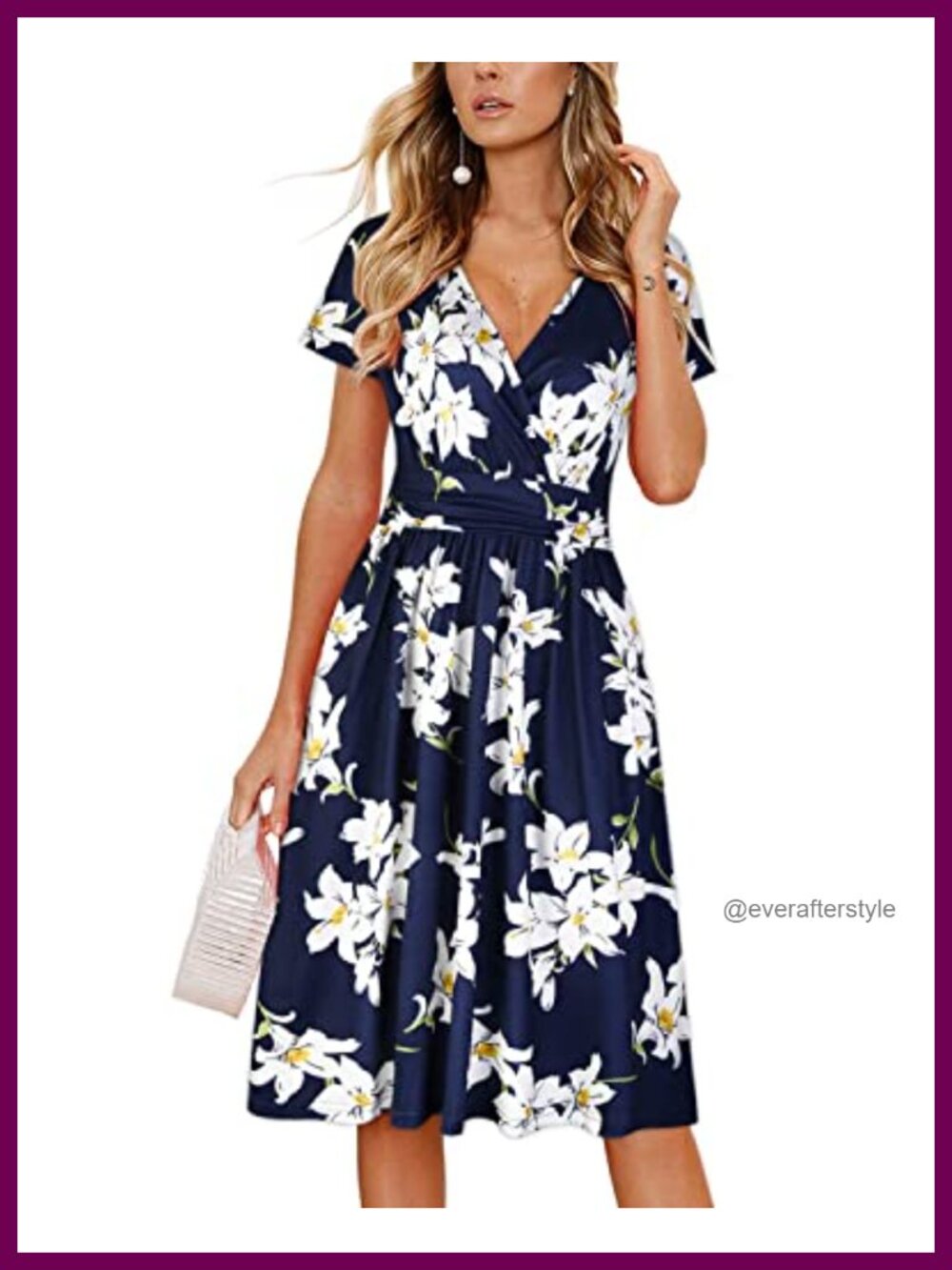 OUGES Women's Casual Summer Wrap V Neck A Line Midi Dress with Pockets